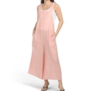 Haute Hippie Style Peach Linen Jumpsuit L | Boho Wide Leg Back Tie Coverup